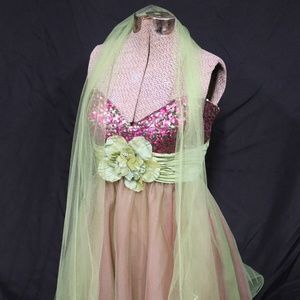 Purple/green sequined party dress Sz 8 (GG0566)